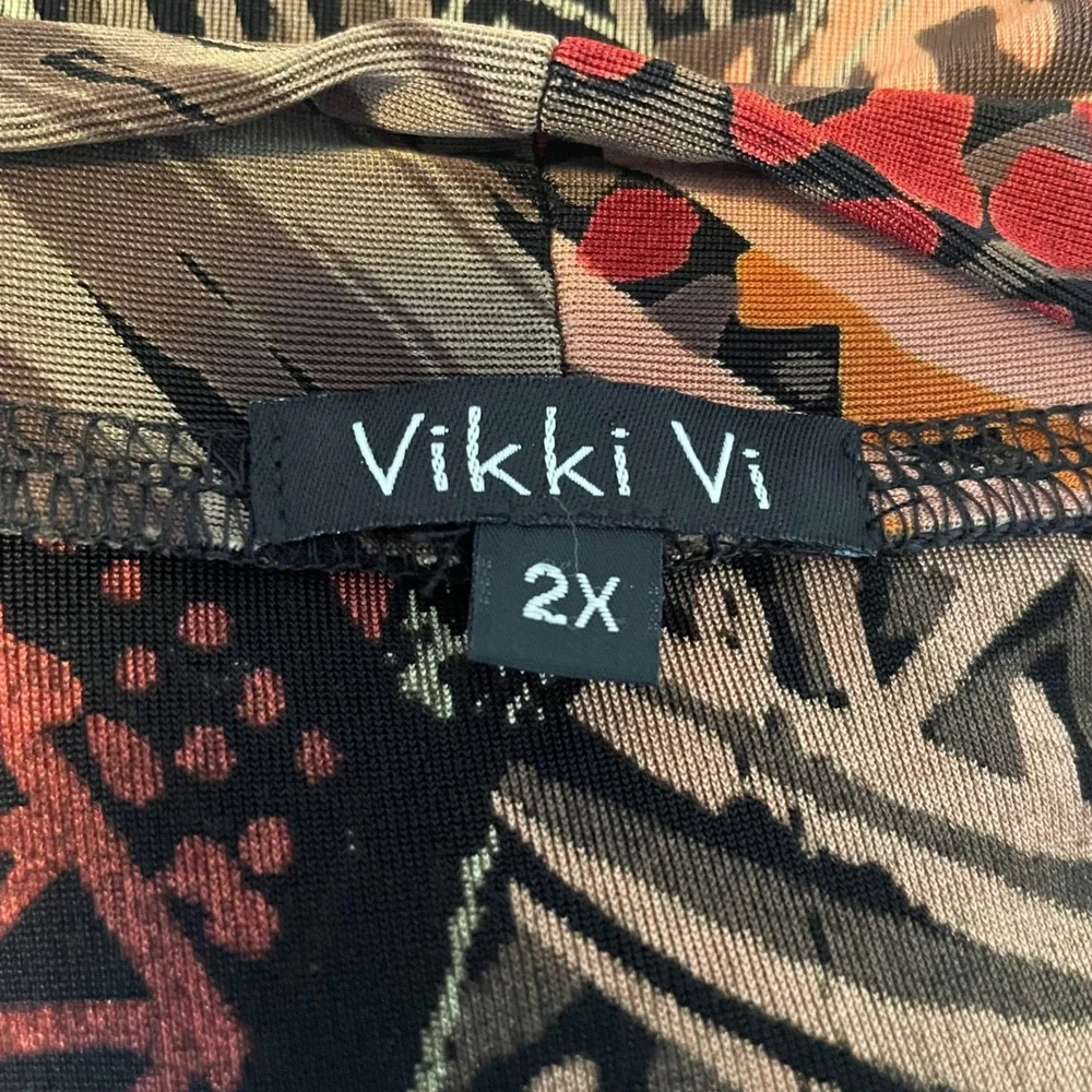 Vikki Vi Womens 2X Duster Cardigan Abstract Geometric Open Front Longline USA